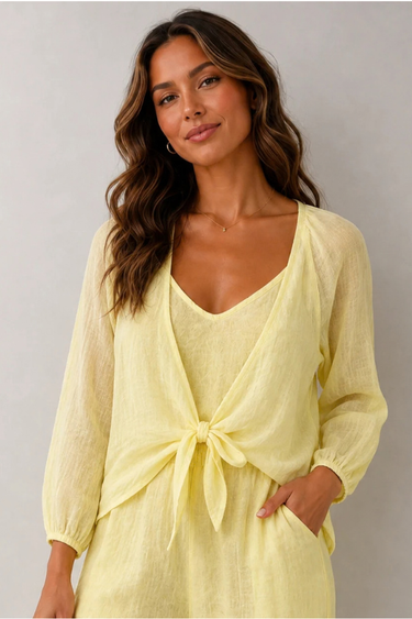 VLST634 (2169) - ELENA LINEN BOLERO - CANARY
