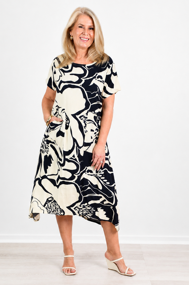 VBLD067 - POCKET MIDI DRESS - MAGNOLIA MUSE NAVY