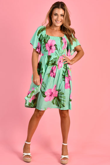 VGLD736 - LOLA SHORT DRESS - PARADISE PETALS MINT