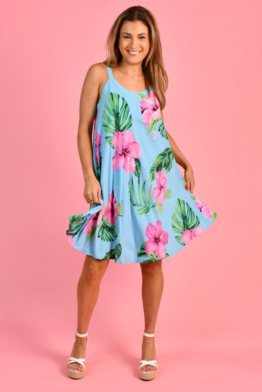 VGLD086 - MARGOT WIDE STRAP DRESS - PARADISE PETALS BLUE