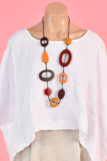 VGA666 - IRREGULAR SHAPE LONG NECKLACE - RED/ORANGE/BROWN