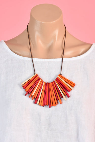 VGA222 - WOODEN FAN NECKLACE - ORANGE