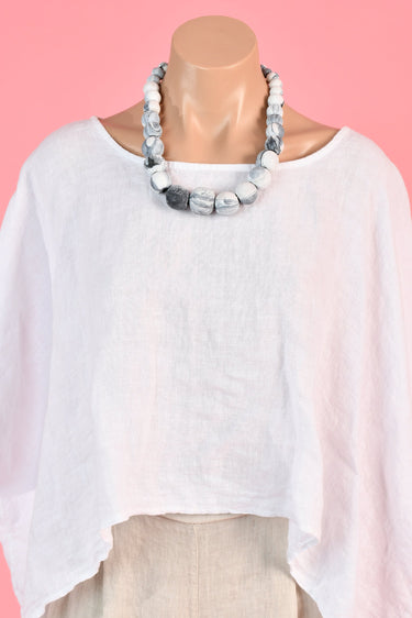 VGA555 - LARGE BEAD WOODEN NECKLACE - GREY MARBLE
