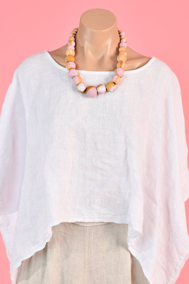 VGA555 - LARGE BEAD WOODEN NECKLACE - PINK MARBLE