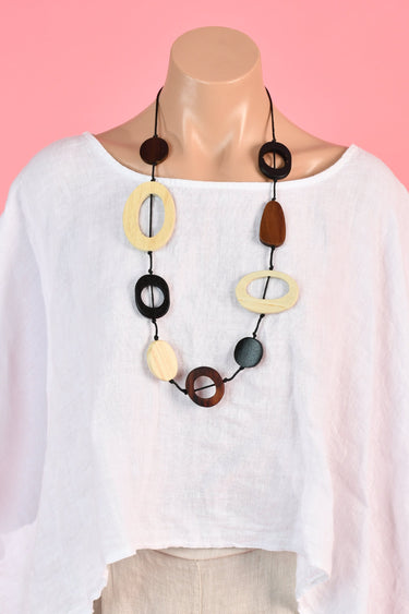 VGA666 - IRREGULAR SHAPE LONG NECKLACE - BROWN/BLACK/CREAM