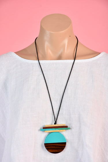 VGA111 - LONG WOODEN 2 TONE NECKLACE - TURQUOISE