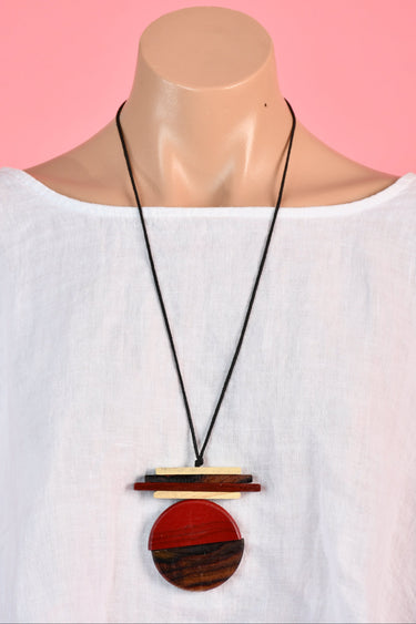 VGA111 - LONG WOODEN 2 TONE NECKLACE - RED