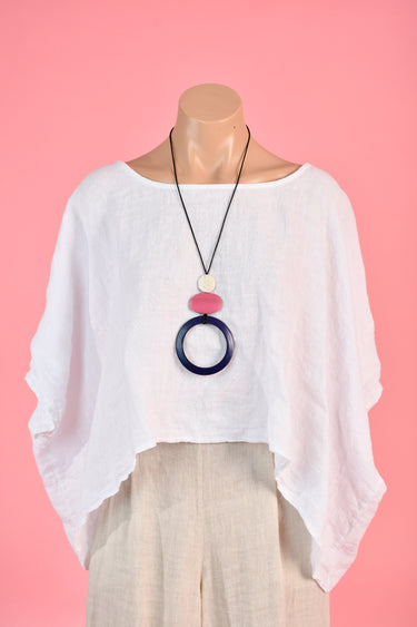 VGA600 - LARGE CIRCLE WOODEN NECKLACE - NAVY/PINK