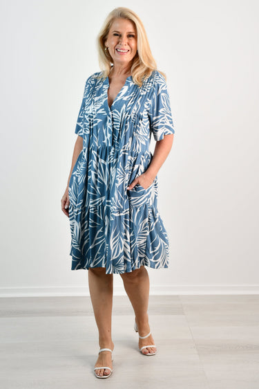 VBLD655 - CINDY DRESS - DAINTREE DENIM/WHITE