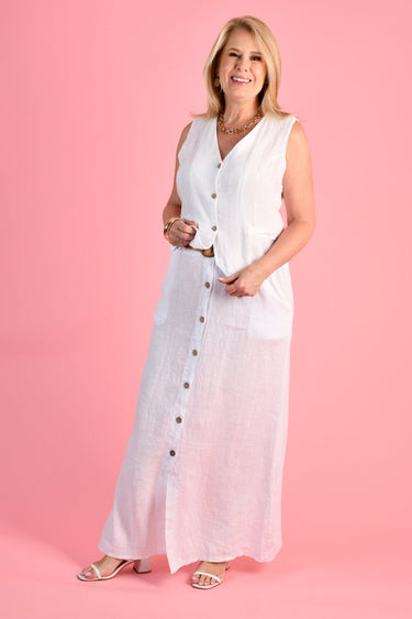 VLSK005 (5354) - VANESSA LINEN SKIRT - WHITE