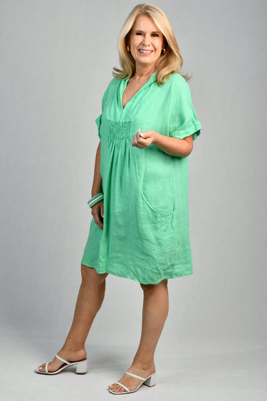 VLSD370 (14590) - NINA LINEN DRESS - MARINE GREEN