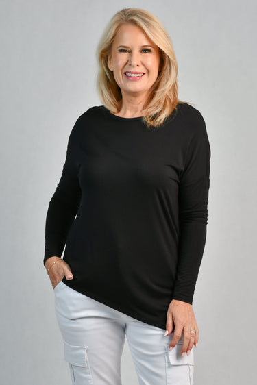 VGLT112 - BAMBOO SLOUCH HEM TOP - BLACK