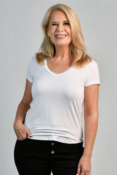 VGLT115 - BAMBOO V-NECK TEE - WHITE
