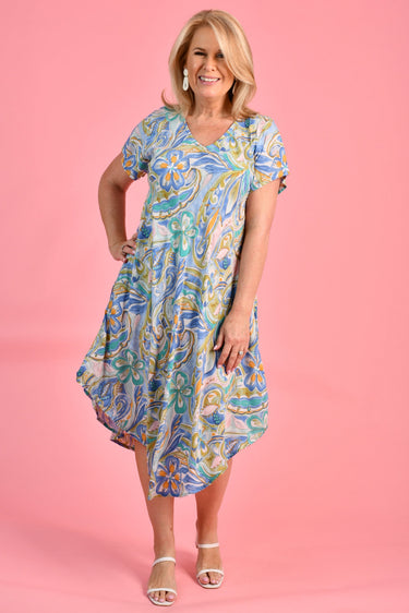 VBLD083 - GREAT HARBOUR DRESS - 70'S SWIRL BLUE