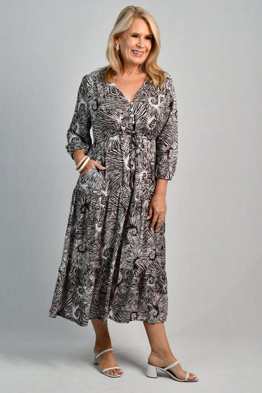 VBLD734 - PAMELA MIDI DRESS - SHELL SWIRL BROWN