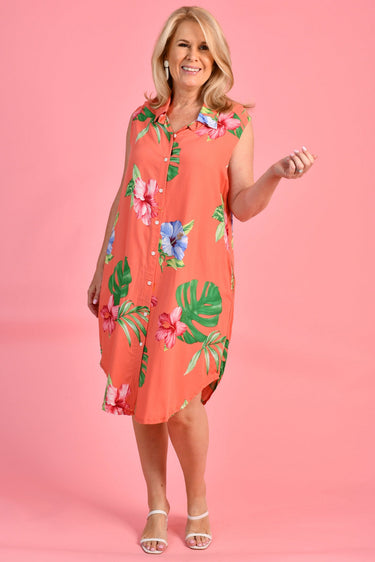 VBLD199 - SUNDAY BUTTON DRESS - TROPICANA PEACH