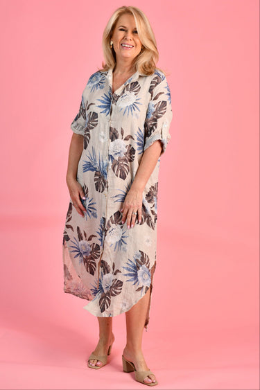 VLSD310 (7410) - CATERINA LINEN DRESS - NATURAL FLORAL