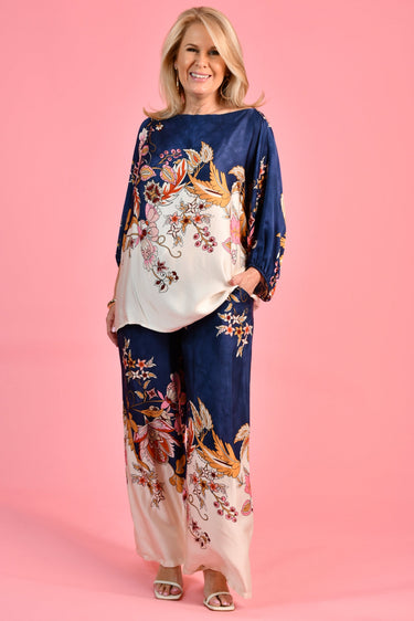 VLSP640 (6655) -  LISA SILK PANT - NAVY FLORAL