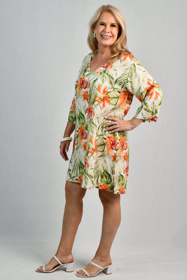 VBLD400 - V NECK VICKY DRESS - ORANGE BOTANICA