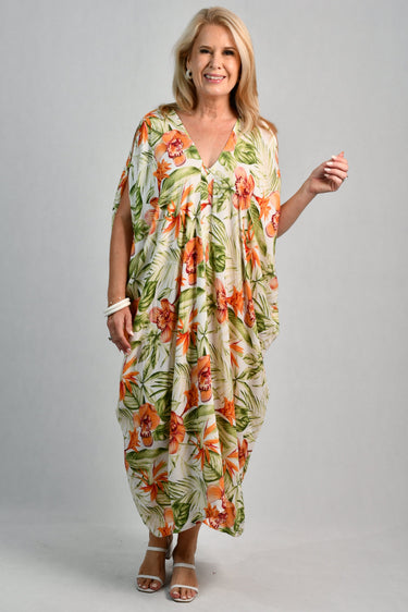 VBLD348 - CUSHLA DRESS - ORANGE BOTANICA