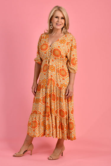 VBLD734 - PAMELA MIDI DRESS - SUNSET MOSAIC