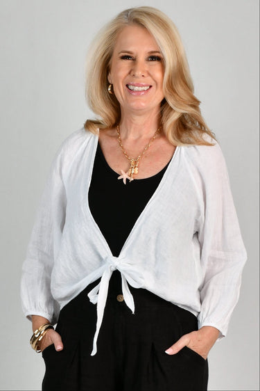 VLST634 (2169) - ELENA LINEN BOLERO - WHITE