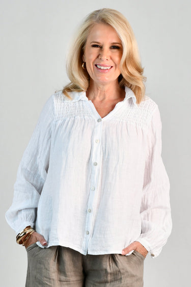 VLST430 (3018) - TUSCAN LONG SLEEVE LINEN TOP - WHITE