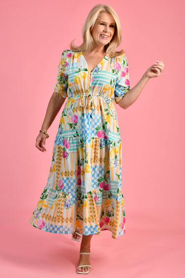 VBLD734 - PAMELA MIDI DRESS - CAPRI CHECK BLUE