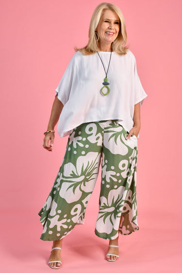 VBLP106 - SYDNEY WIDE LEG PANT - KHAKI HIBISCUS