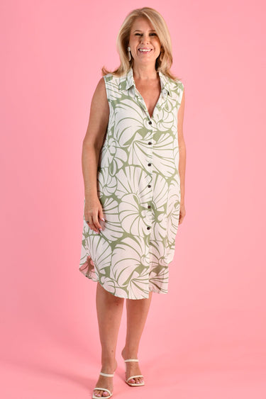 VBLD199 - SUNDAY BUTTON DRESS - SEASHELL SAGE