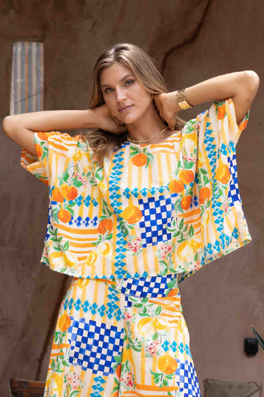 VBLT011 - SYDNEY TOP - CAPRI CHECK NAVY/ORANGE