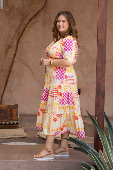 VBLD734 - PAMELA MIDI DRESS - CAPRI CHECK PINK