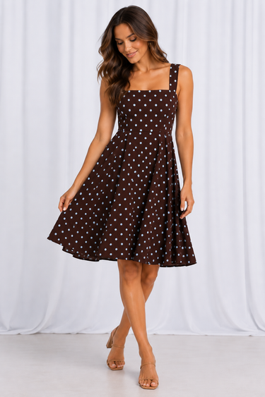 VGLD212 - ANNIE SHORT DRESS - CHOC/BLUE DOT
