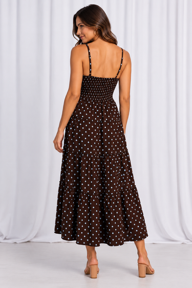 VGLD267 - TRAVELLER MAXI DRESS - CHOC/BLUE DOT