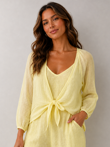 VLST634 (2169) - ELENA LINEN BOLERO - CANARY